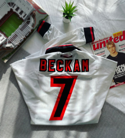 1997-99 Manchester United Away Longsleeve Shirt | Beckam #7 Charity Shield Misprint | Mint | XL