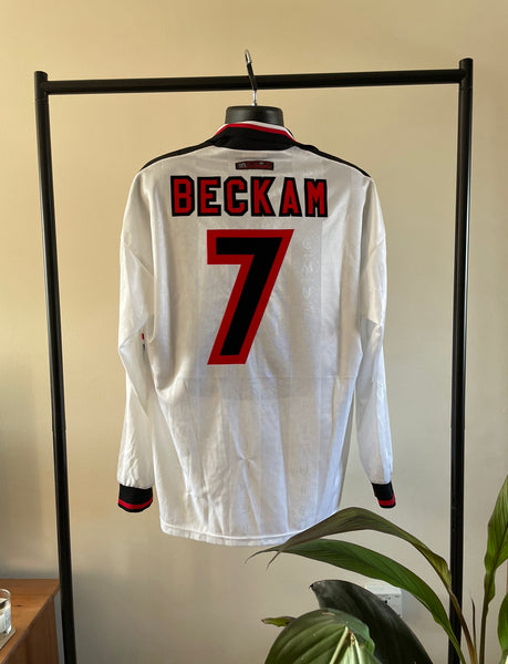 1997-99 Manchester United Away Longsleeve Shirt | Beckam #7 Charity Shield Misprint | Very Good | XL