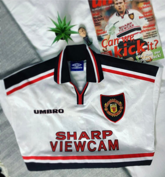 1997-99 Manchester United Away Longsleeve Shirt | Beckam #7 Charity Shield Misprint | Mint | XL